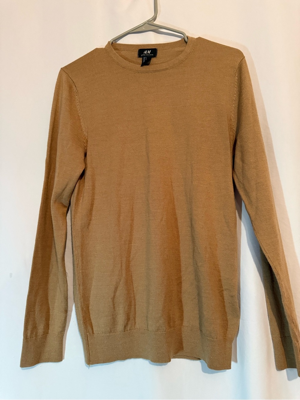 H&M Merino Wool Blend Sweater Small Camel Tan Crewneck Minimalist Pullover